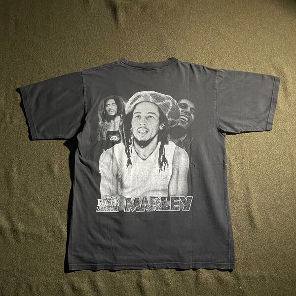 90s- ボブマーリー フェードカラー 両面 プリントTシャツ XL ブラック