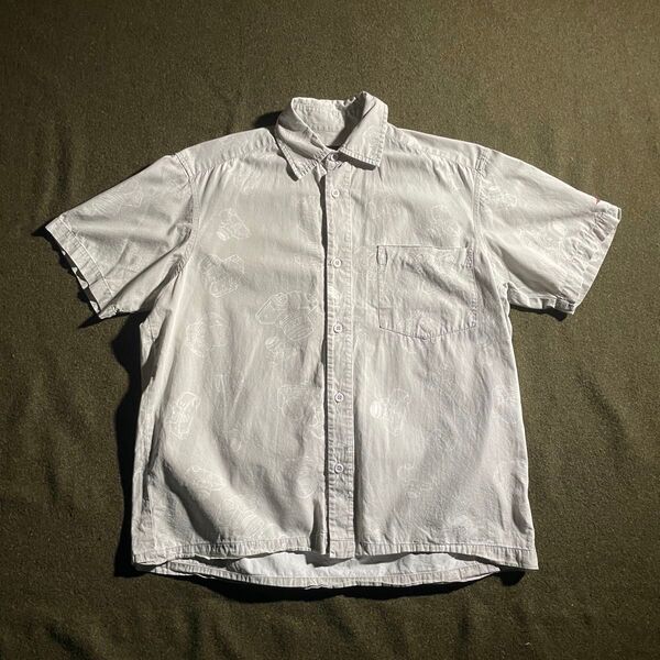 90s USA製 OLD STUSSY 総柄 カメラ プリント ボックス シャツ