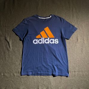 00s adidas プリント ロゴ Tシャツ M ネイビー オレンジ