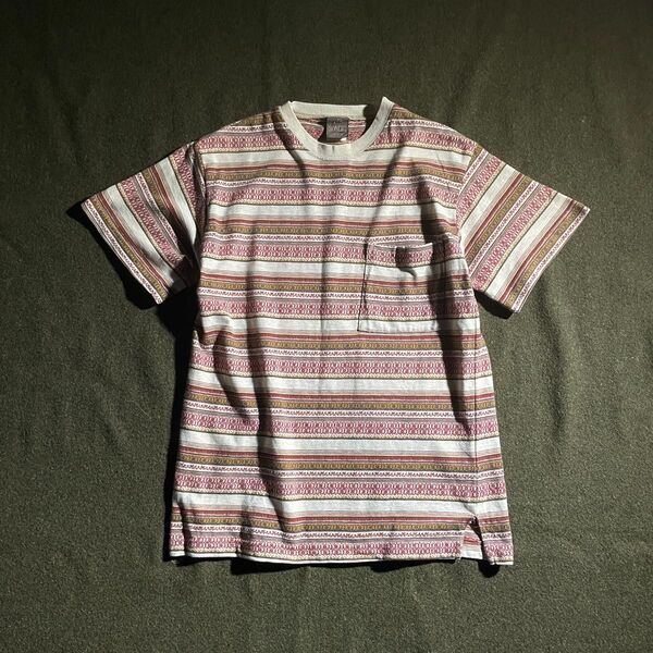 90s USA製 RUSTY ROBERT TOOD 総柄 ボーダー Tシャツ
