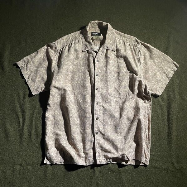 90s Eddie Bauer ペイズリー柄 開襟 ボックス 半袖シャツ M