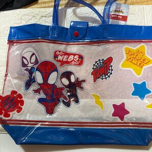 新品 ダイソー マーベル スパイディ プールバッグ 青 ブルー プールバック 子供用