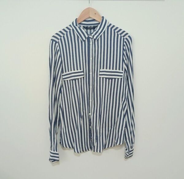 ZARA BASIC ザラ ストライプ シャツ ホワイト×ブルー