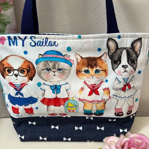 コヤンイサムチョン ハンドメイド ミニトートバッグ ランチバッグ アンコちゃん ルミちゃん サマー柄