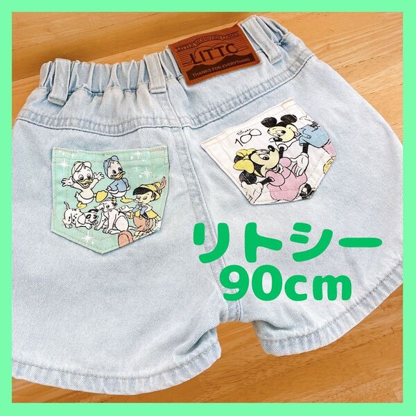 週末限定!値下げ!リトシーLITTC ディズニー 100周年記念 デニム ショートパンツ 90 デニムショートパンツ