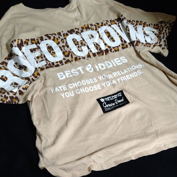 《RODEO CROWNS 》Tシャツ BIGロゴバックプリント レオパード柄 ベージュ系 オーバーサイズ ゆったり