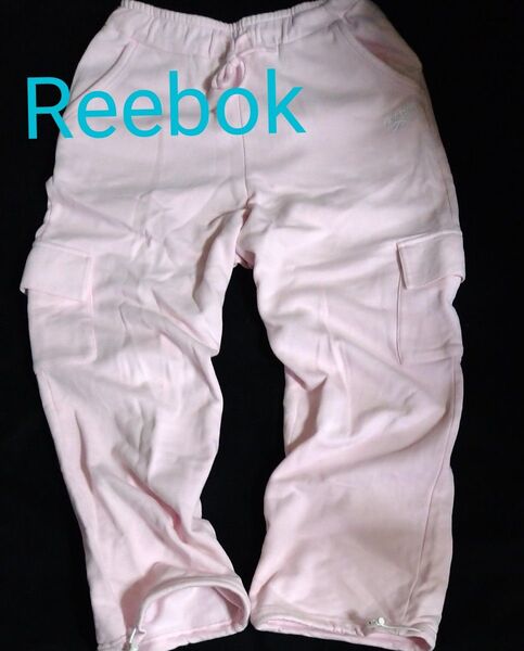 《Reebok 》カーゴパンツ 綿100% ピンク系 ロゴ刺繍 Мサイズ ウエストゴム ひも