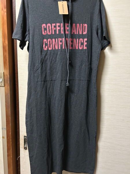タグ付きワンピース 半袖 半袖ワンピース ワンピース M グレー ブラック Tシャツワンピース Tシャツ クルーネック チュニック