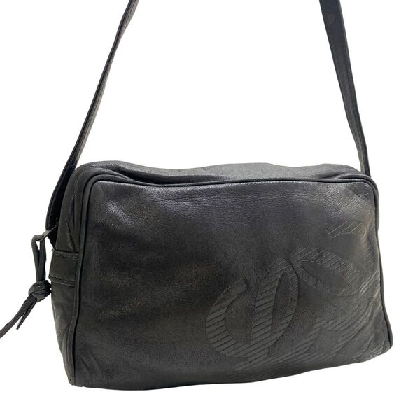 ロエベ ブラック ショルダーバッグ ナッパレザー アナグラム loewe ビンテージ