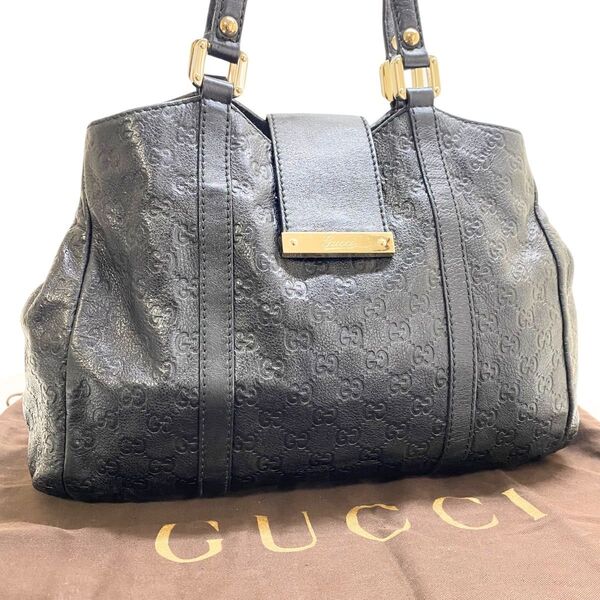 GUCCI トートバッグ GGシマ ブラック グッチ オールレザー