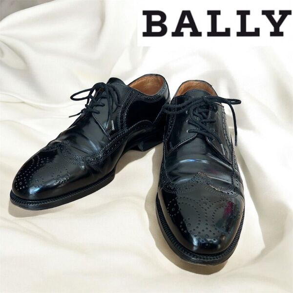 BALLY高級ライン革靴ウイングチップ内羽 黒ブラック 7E 26cm レザー