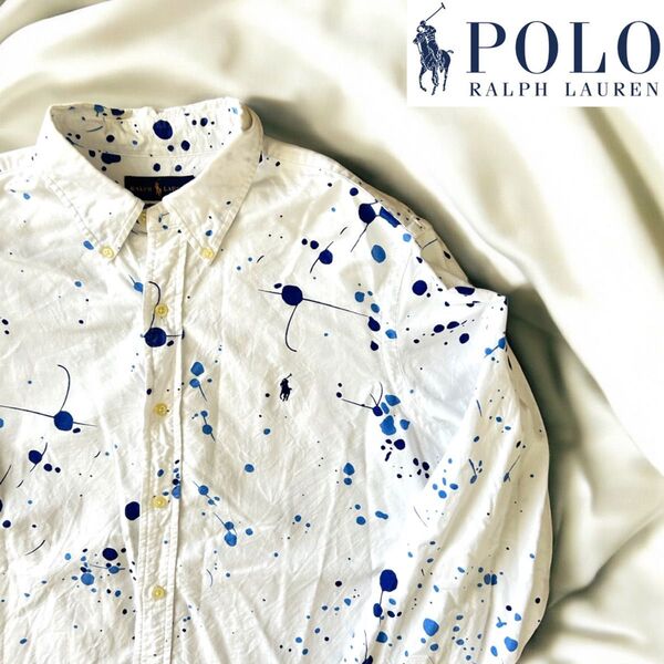 Polo Ralph Lauren 長袖シャツ ペンキプリント 刺繍ロゴ L