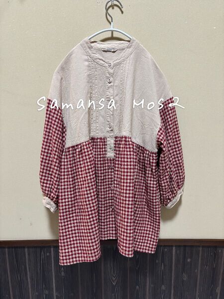 Samansa Mos2 サマンサモスモス ギンガムチェック配色切替7分袖ブラウス ブラウス シャツ レッド