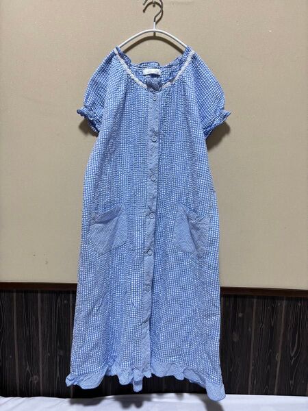 cleal Room チェック柄 ロング ワンピース 半袖 ブール レトロ