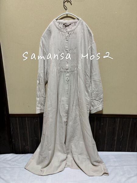 Samansa Mos2 サマンサモスモス sm2 ワンピース 切替ピンタックワンピース 長袖 レース 膝下丈