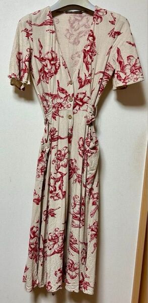 ZARA ロングワンピース リネン混 花柄 M