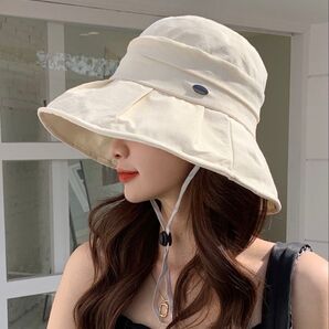 UVカット帽子 日焼け予防 ハット 女優帽 小顔効果 コットン レディース ホワイト つば広帽子 帽子