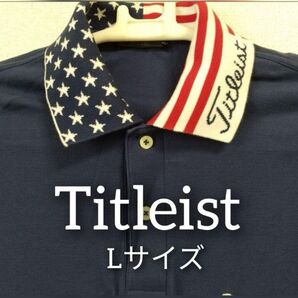 Titleist ゴルフ ポロシャツ 星条旗デザイン ネイビー Lサイズ