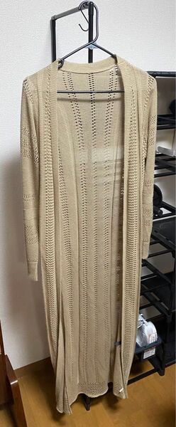 ロングカーディガン 透かし編み ベージュ