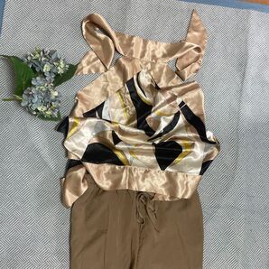 サテン ホルターネック トップス サラサラボトム 2点セット