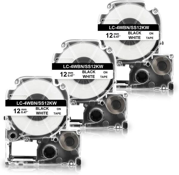 3個セット キングジム テプラ 12mm 白地黒文字 互換テープ SS12Kラベル