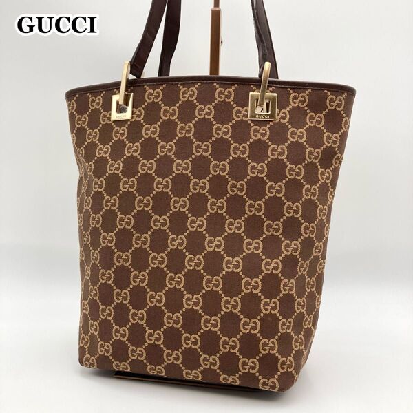 人気定番モデル【美品】GUCCI グッチ ミニトートバッグ 1099 GGキャンバス レザー 総柄 モノグラム 茶色 ハイブランド