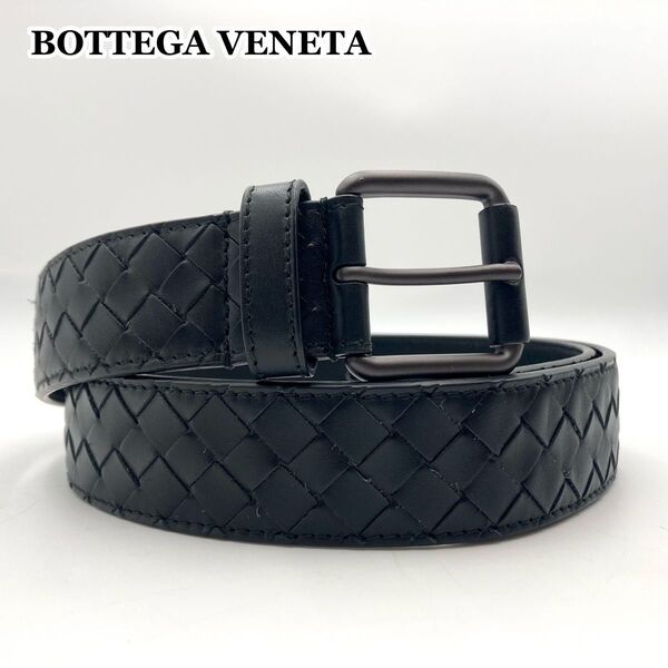 男女OK【超美品・使用感少ない】BOTTEGA VENETA ボッテガヴェネタ ベルト 本革レザー 黒 イントレチャート 編み込み
