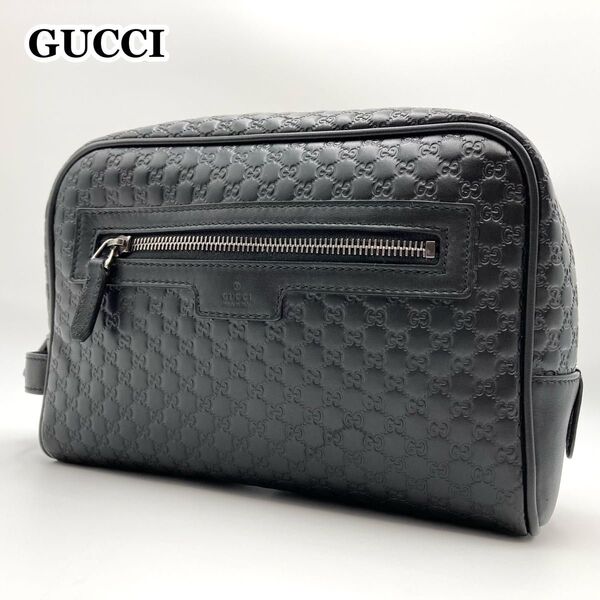 【超美品・使用感少ない】GUCCI グッチ セカンドバッグ クラッチバッグ シマレザー 黒 マイクロGG ロゴ総柄 エンボス 男女