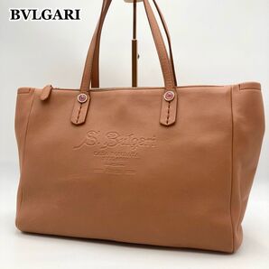 レア【極美品】BVLGARI ブルガリ コレツィオーネ トートバッグ 本革 キャメル 肩掛け エンボスロゴ デカロゴ A4 通勤