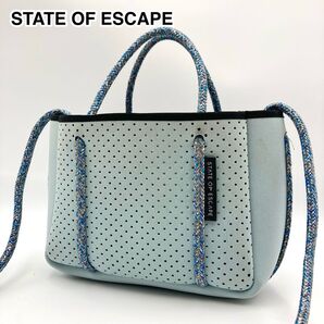 レア色【美品】STATE OF ESCAPE ステイトオブエスケープ マイクロ バッグ 水色 パステルカラー パンチング 2way
