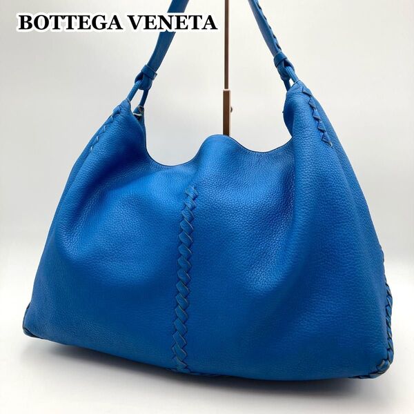 激レア【美品】BOTTEGA VENETA ボッテガヴェネタ チェルボ ワンショルダーバッグ 本革 青 イントレチャート 編み込み