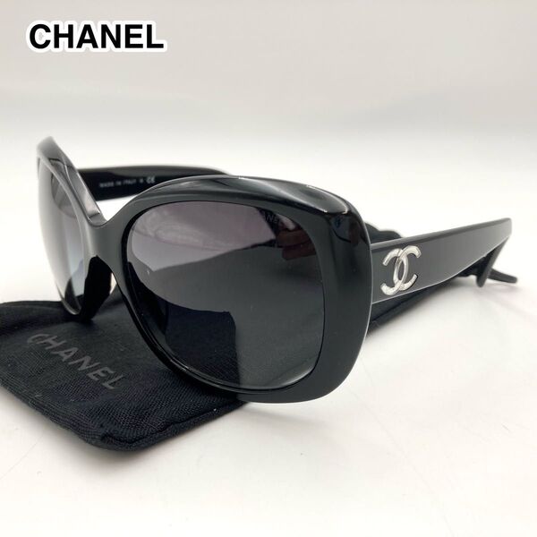 【超美品】CHANEL シャネル サングラス アイウェア メガネ 5183-A 黒 ココマーク デカロゴ オーバル レディース
