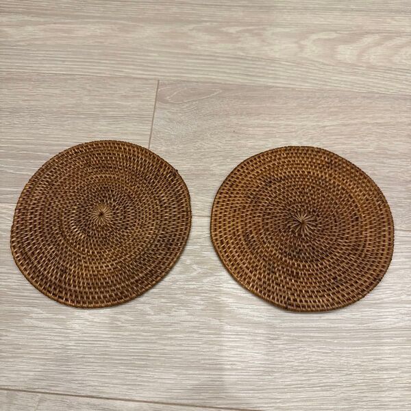 未使用品 アタ 鍋敷き 2枚セット 天然素材 丸型 アジアン雑貨