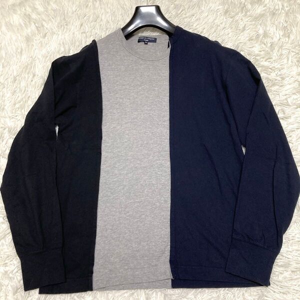 極美品コムデギャルソンオム 素材切り替え 黒灰紺 M ロングTシャツAD2006 COMME des GARCONS