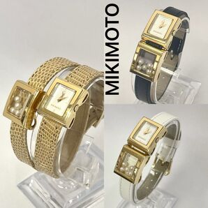 稼働 美品 MIKIMOTO パール 腕時計 レディース ミキモト 二重巻 レッド ゴールド アコヤ真珠 5p wケース
