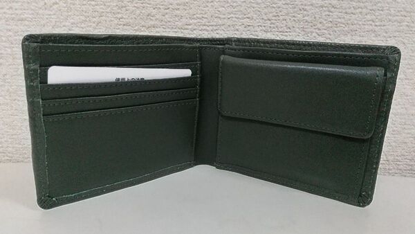 レザーウォレット 二つ折り財布 ハーフウォレット 小銭入れ カーキ サンプル品