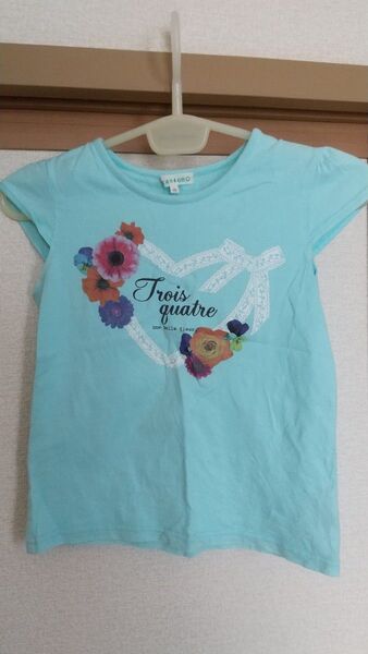 3can4on (サンカンシオン) 水色花柄ハート柄Tシャツ130cm