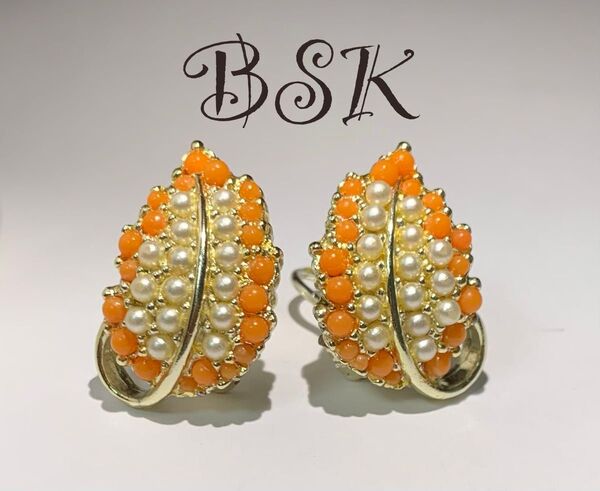 BSK ヴィンテージ イヤリング リーフ 葉 パール ビジュー