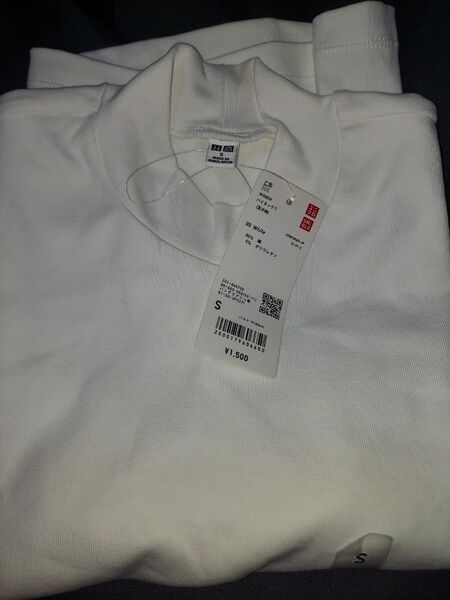 タグ付新品 ユニクロ ハイネックTシャツ(五分袖)白 ホワイト S