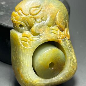 本物!和田玉★貔貅モチーフ指輪内径19.5ミリ★証明書つき