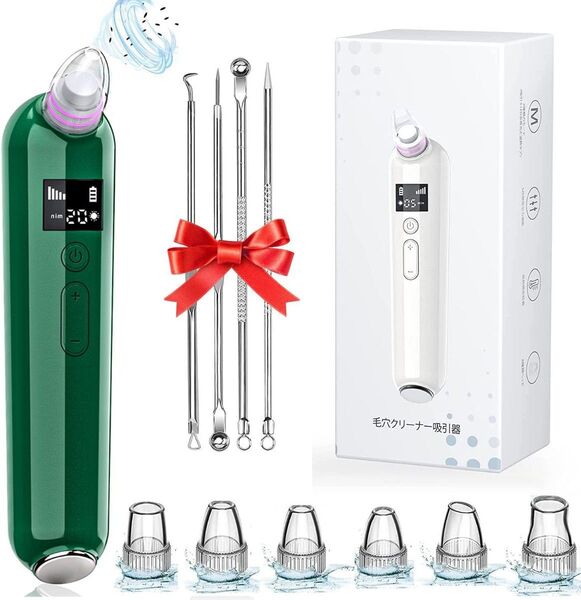 毛穴吸引器 美顔器 新品未使用 5階段吸引力 6種類の吸引ヘッド 充電式 LCD表示 日本語説明書付き 男女兼用