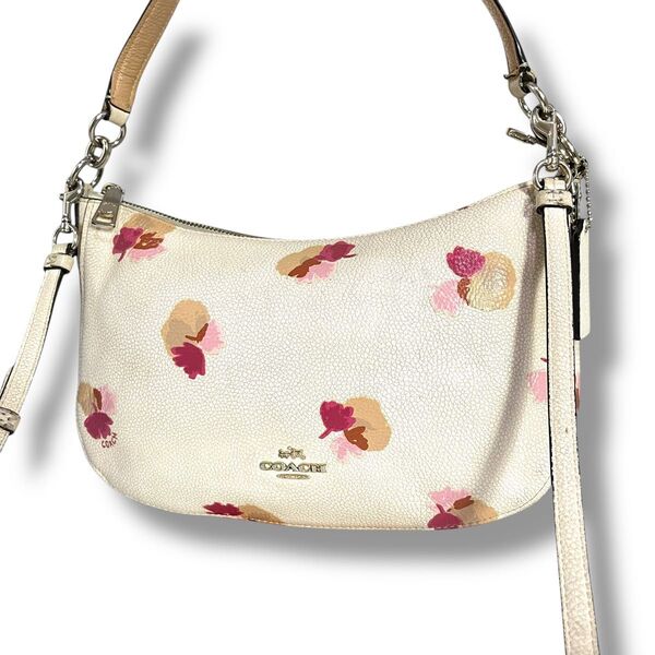 【良品】COACH コーチ 2way ワンショルダーバッグ レザー 本革 花柄 フラワー フローラル 肩掛け 斜め掛け ロゴ金具