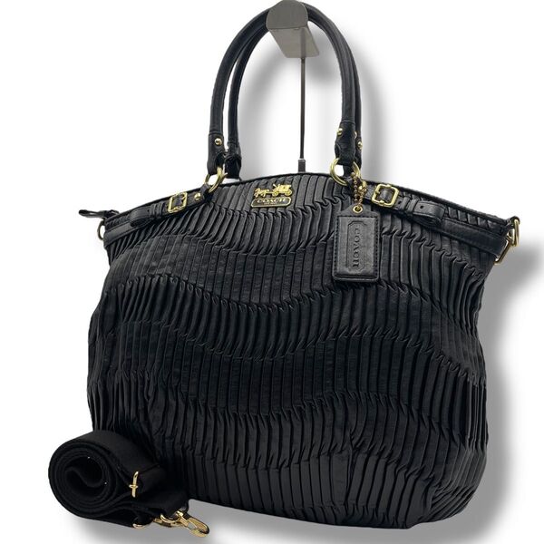 【良品】大容量 COACH コーチ 2way トート ショルダーバッグ レザー 本革 肩掛け 斜め掛け マディソン A4収納可