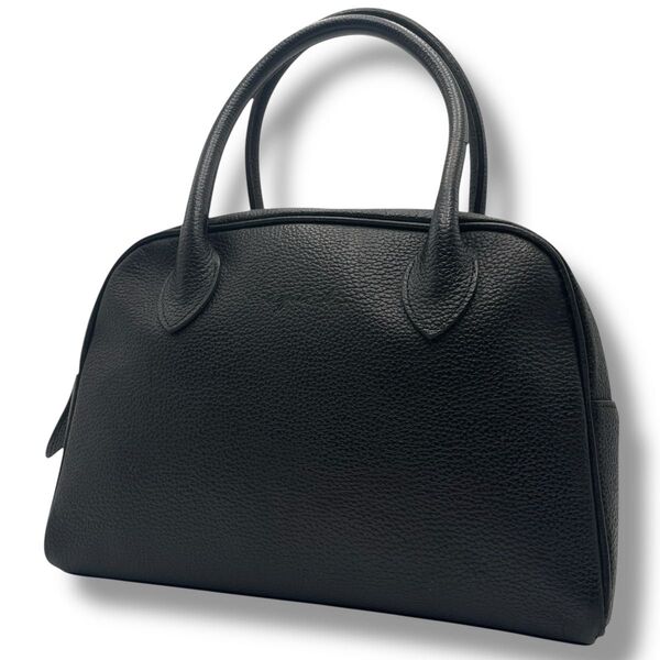 【良品】agnes b アニエスベー トート ハンドバッグ オールレザー 本革 ブラック 黒 ロゴ型押し ミニボストン