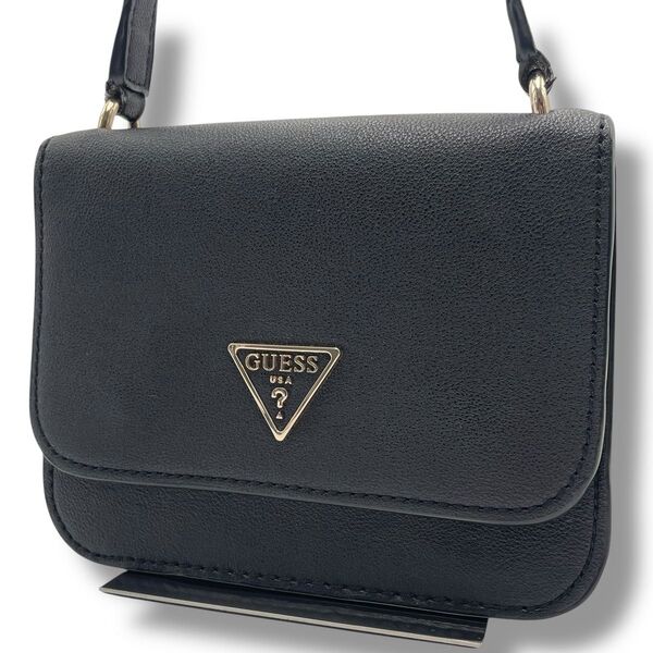 【美品】人気 GUESS ゲス ショルダーバッグ レザー ロゴ金具 ブラック 黒 肩掛け 斜め掛け 定番