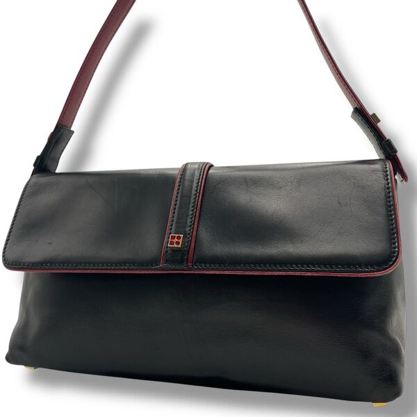 【レア】kate spade ケイトスペード ハンド ワンショルダー バッグ オールレザー 本革 黒 ブラック 肩掛け ロゴ金具