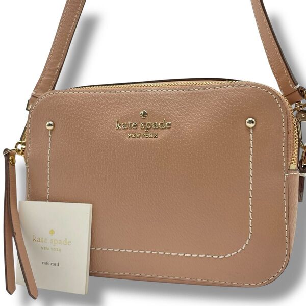 【極美品】kate spade ケイトスペード ショルダー カメラバッグ レザー 本革 ロゴ 肩掛け 斜め掛け ダブルファスナー