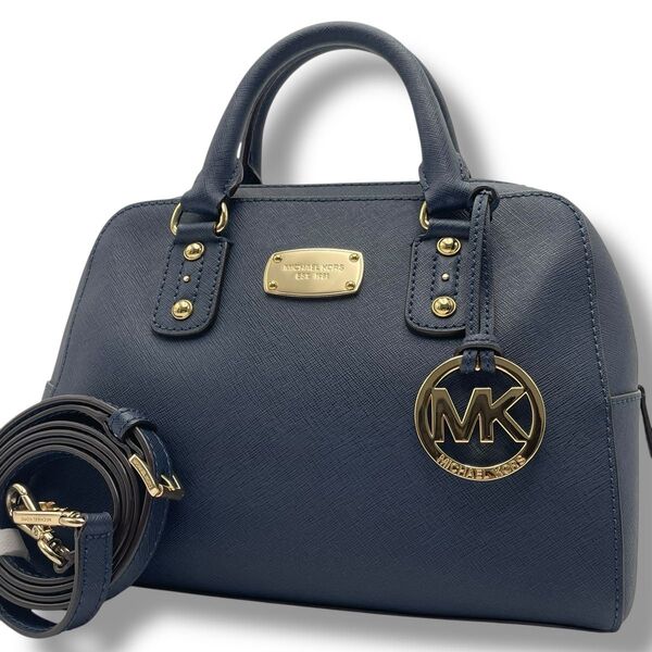 【美品】MICHAEL KORS マイケルコース 2way ハンド ショルダーバッグ レザー 本革 ネイビー 肩掛け斜め掛け ロゴ