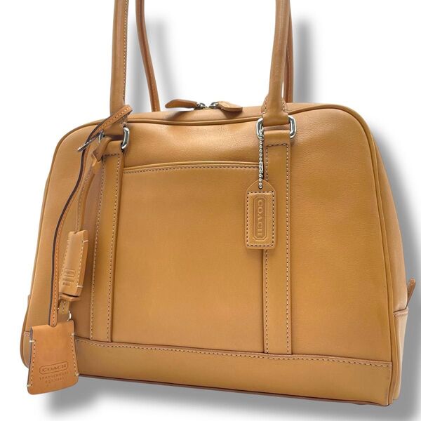 【美品】COACH コーチ ミニボストン トートバッグ オールレザー 本革 チャーム付き 肩掛け 男女兼用 メンズ チャーム付