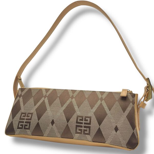 【美品】GIVENCHY ジバンシー ショルダーバッグ アクセサリーポーチ キャンバス×レザー 本革 肩掛け アーガイル 4Gロゴ